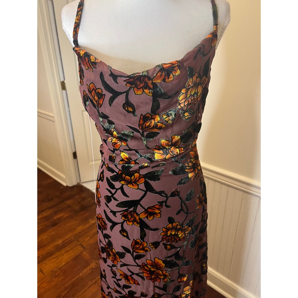 Lulus Romance Brown Burnout Velvet Floral Cowl Neck Maxi Dress Slit Gown size S - Picture 8 of 15
